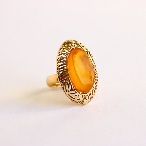 Baltic Honey Amber Ring in 14k Gold Plated Sterling Silver - Picture 2 of 6